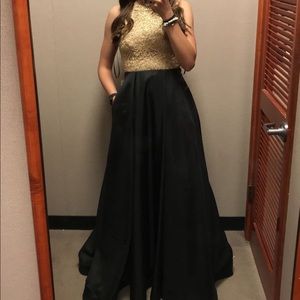 Beautiful black and gold prom dress